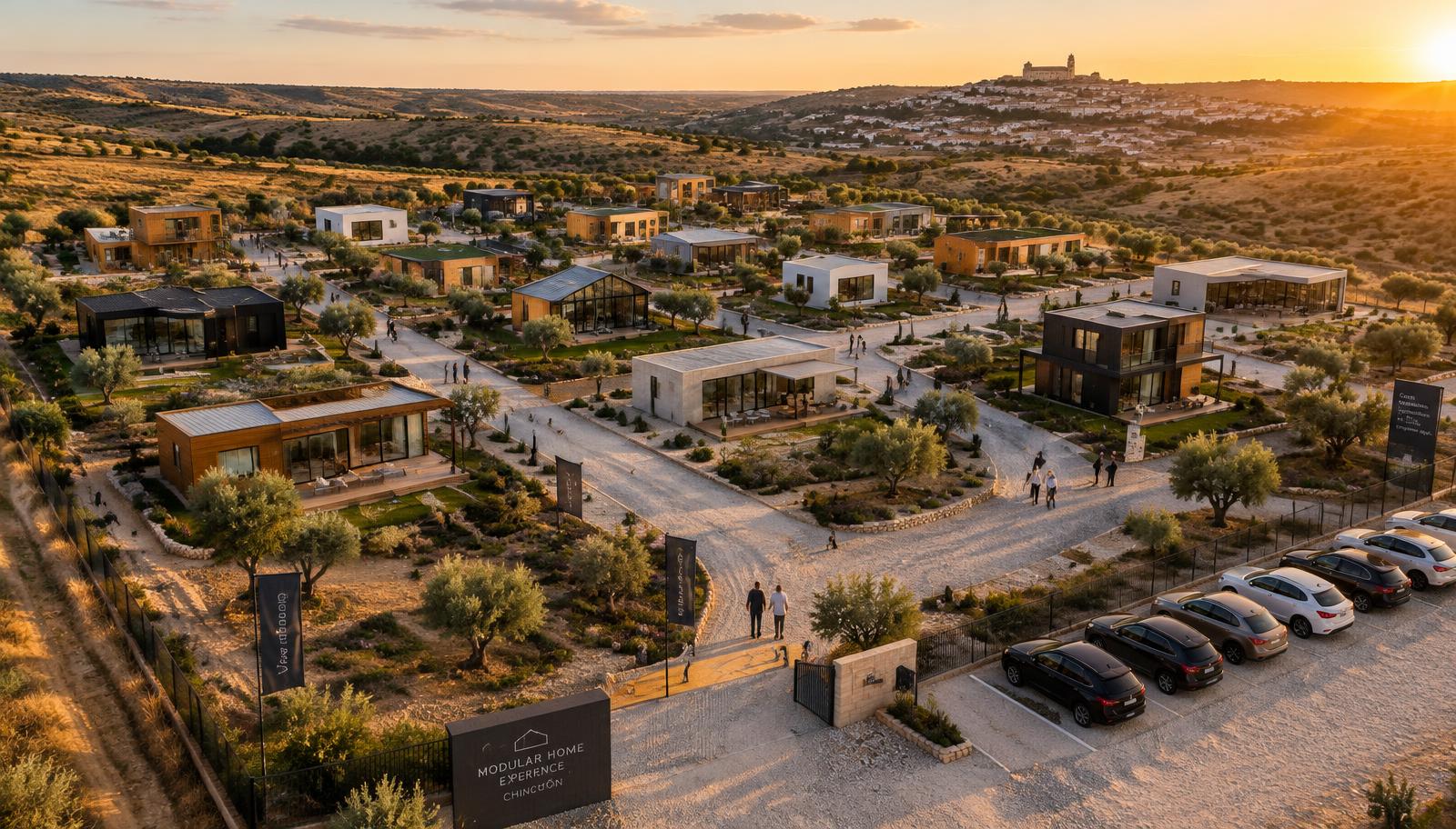 Render aéreo del futuro parque de casas modulares